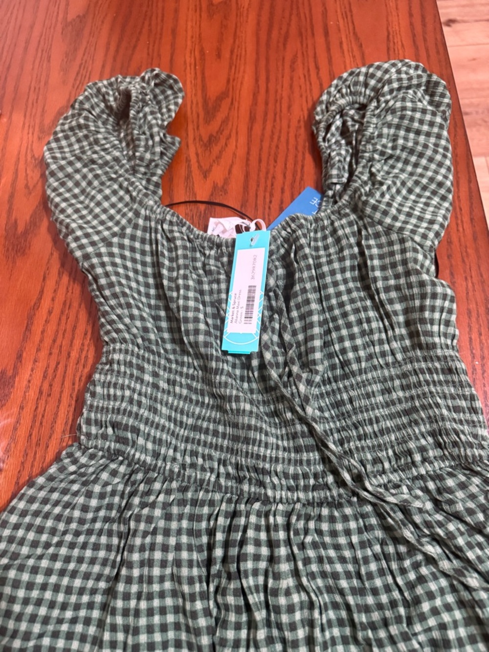 Market & Spruce Olive and Cream Gingham Maxi with Smocked Waist